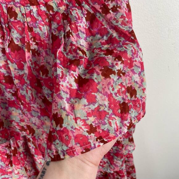 Free People Talia Tunic Top Minidress Size S Pink Floral Tiered Spaghetti Strap - Picture 9 of 12